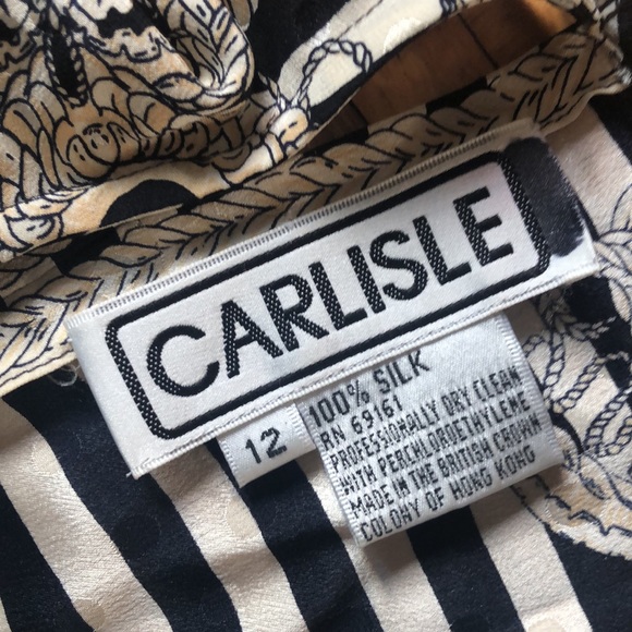 Vintage Carlisle black & cream SILK  blouse (size 12) - Picture 5 of 12